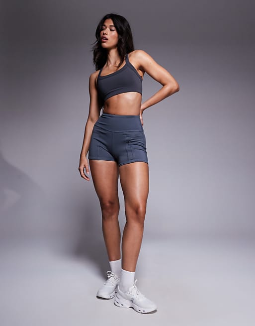 4505 3 inch high waist running shorts with zip phone pocket in iron grey