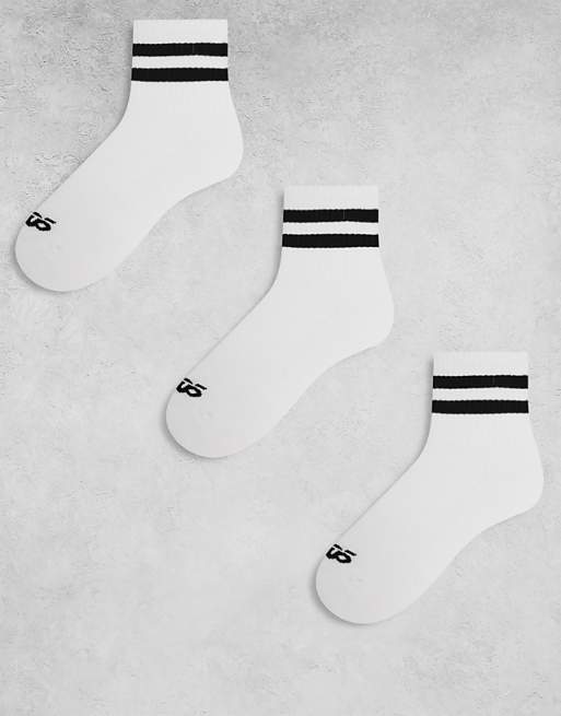 4505 3 pack 2 stripe crew sock with quick dry in white with black stripe