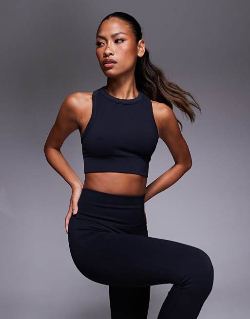 4505 Active double layer support seamless rib sports bra in black