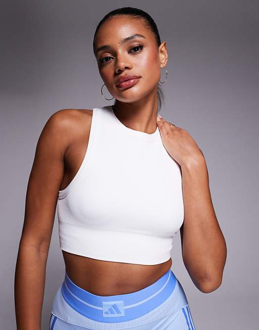 4505 Active double layer support seamless rib sports bra in white