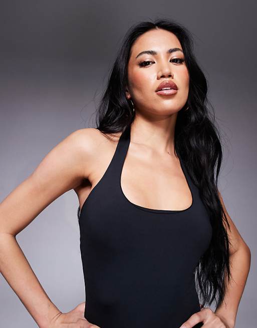 4505 Active Halter Neck Romper With Inner Bra In Black