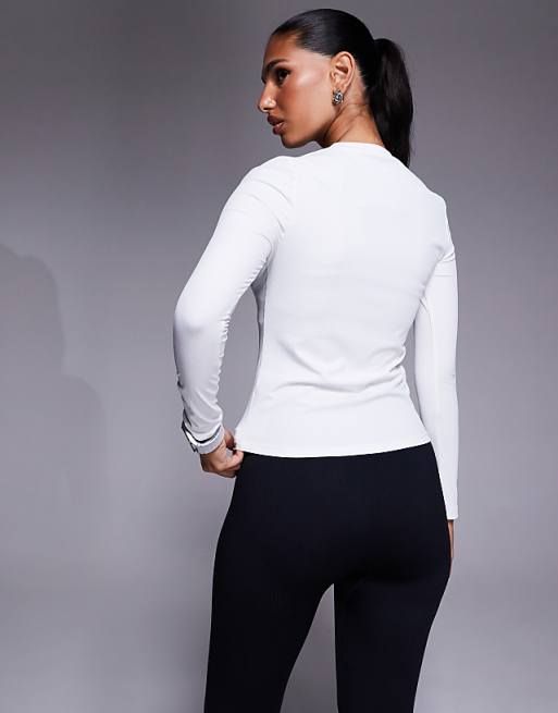 4505 Active Rib Quick Dry Long Sleeve Henley Layering Top In White