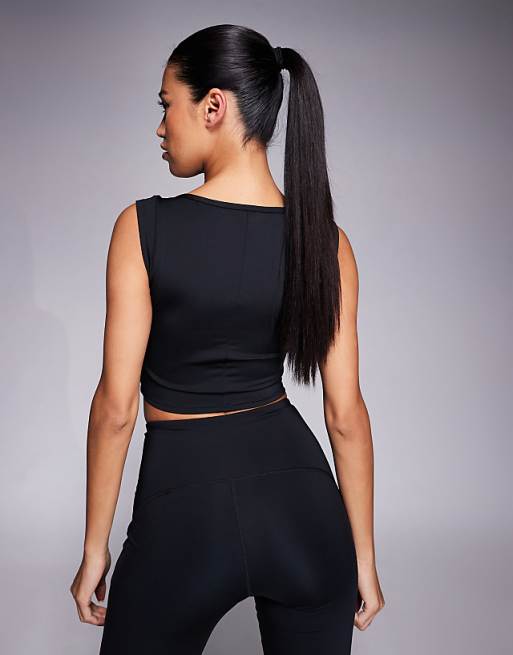 4505 Active Square Neck Cap Sleeve Top In Black