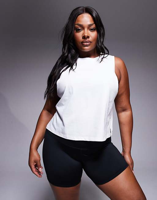 4505 Curve drop armhole cropped cotton vest with quick dry finish in white