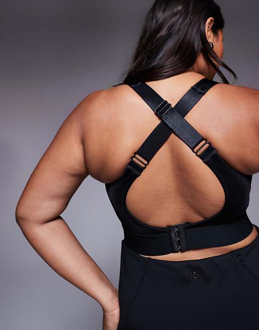 4505 Curve Icon High Support Zip Front Sports Bra With Adjustable Straps And Removable Padding In Black High Shine