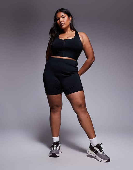 4505 Curve Icon High Support Zip Front Sports Bra With Adjustable Straps And Removable Padding In Black High Shine