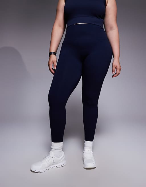 4505 Curve Seamless Baby Rib High Waist Gym Leggings In Navy