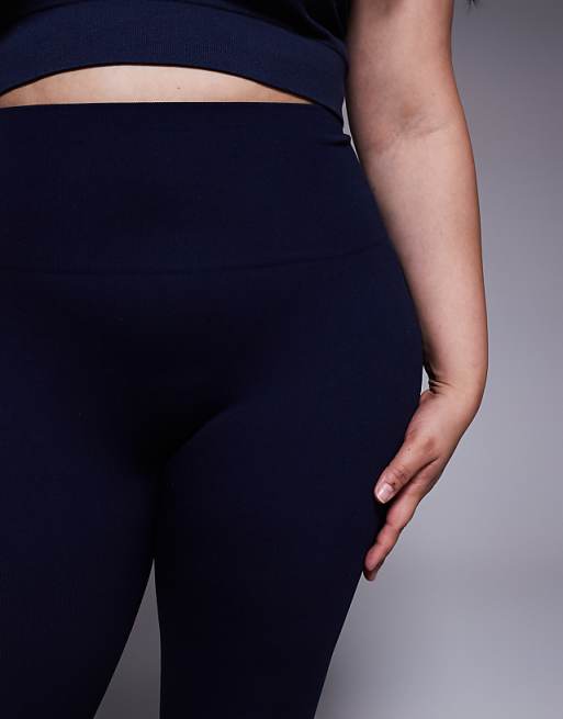 4505 Curve Seamless Baby Rib High Waist Gym Leggings In Navy
