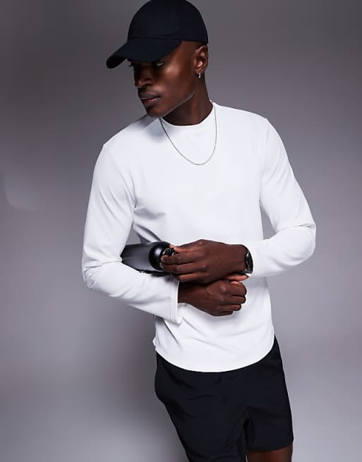 4505 Engineered Performance Waffle Long Sleeve Running Top With Curved Hem In White