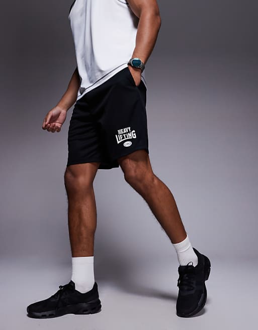 4505 Heavy Lifting graphic mesh training shorts in black