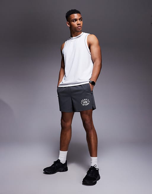 4505 Heavy Lifting Graphic Training Shorts With Zip Pockets In Graphite