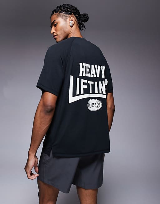 4505 Heavy Lifting quick dry back print performance t-shirt in black