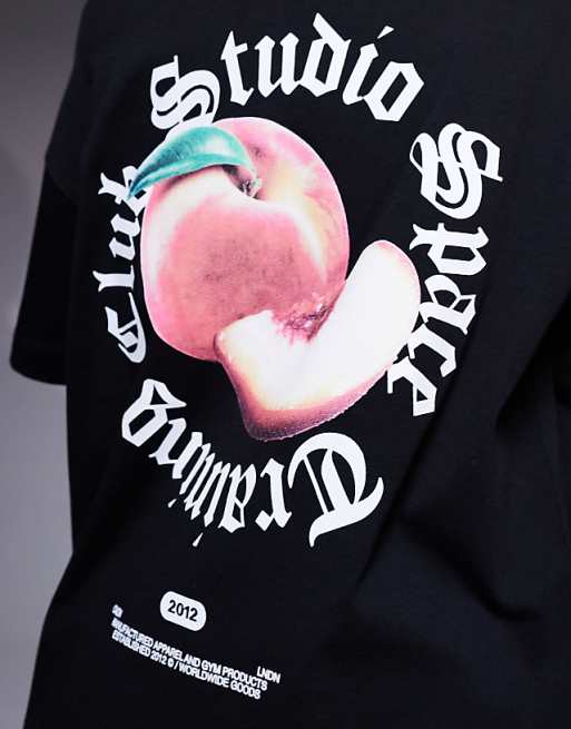 4505 Heavyweight Cotton Oversized T-shirt With Peach Back Print In Black