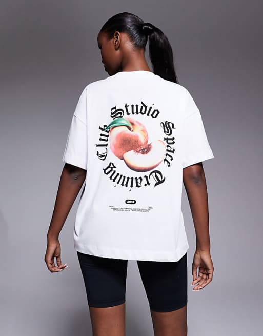 4505 Heavyweight Cotton Oversized T-shirt With Peach Back Print In White