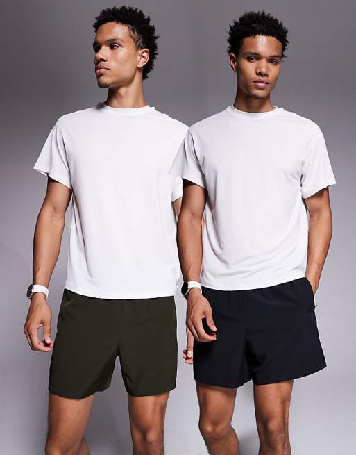 4505 Icon 5 inch quick dry training shorts with zip pockets 2 pack in black and khaki