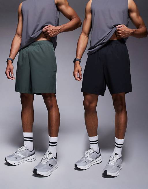 4505 Icon 7 inch quick dry training short with zip pocket 2 pack in black and deep khaki