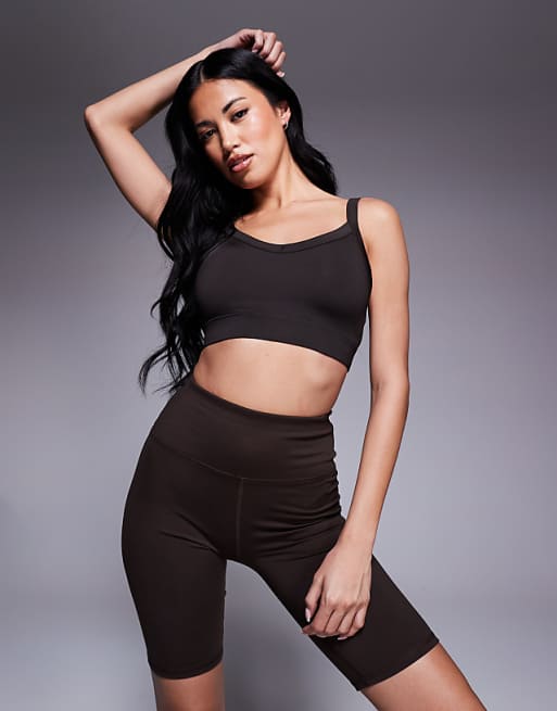 4505 Icon 8 inch soft touch legging short in chocolate