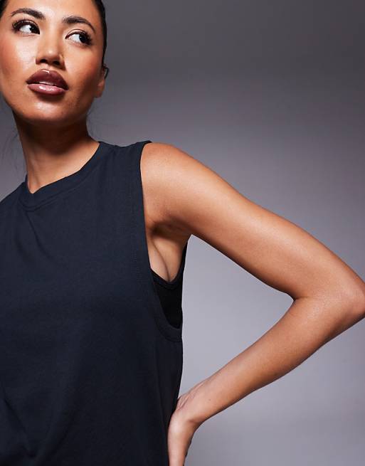 4505 Icon Cotton Drop Armhole Vest With Quick Dry Finish In Black