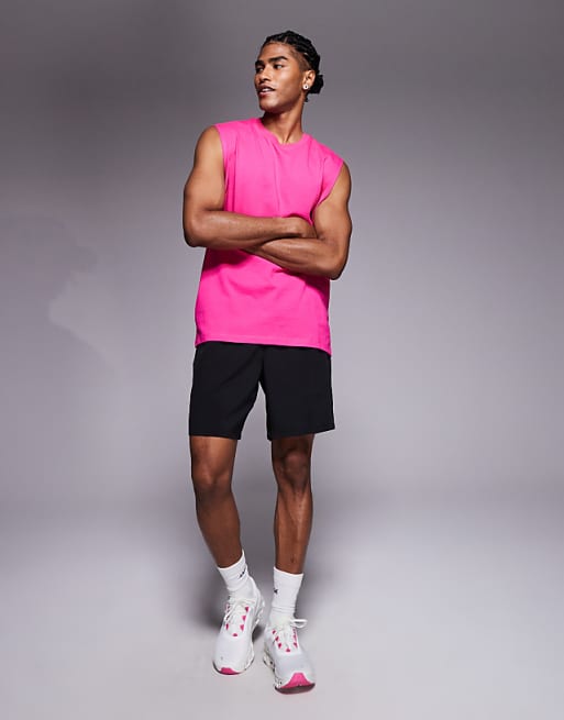 4505 Icon Cotton Oversized Pump Training Tank With Quick Dry Finish In Bright Pink