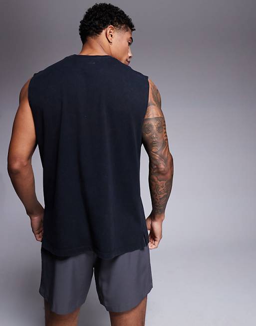 4505 Icon Cotton Oversized Pump Training Tank With Quick Dry Finish In Black