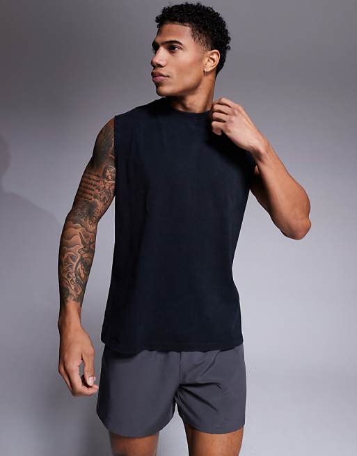4505 Icon cotton oversized pump training tank with quick dry finish in black