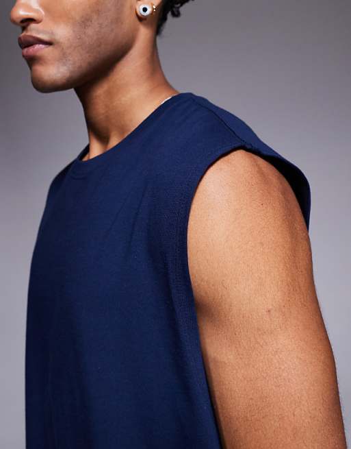 4505 Icon Cotton Oversized Pump Training Tank With Quick Dry Finish In Navy