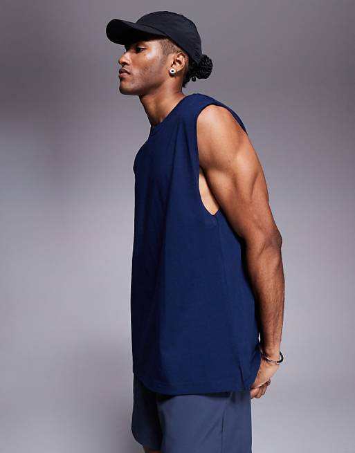 4505 Icon cotton oversized pump training tank with quick dry finish in navy