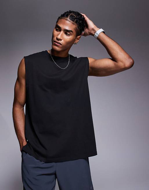 4505 Icon Cotton Oversized Pump Training Tank With Quick Dry Finish In Black