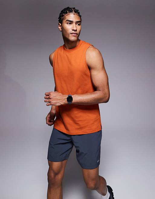 4505 Icon drop armhole cotton training vest with quick dry finish in terracotta
