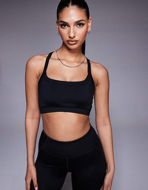 4505 Icon Medium Support Square Neck Sports Bra With Adjustable Straps In Black