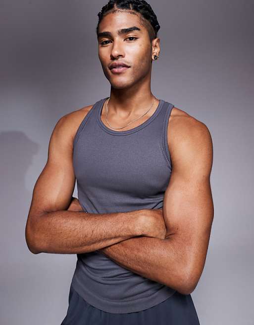 4505 Icon seamless rib slim fit vest in charcoal