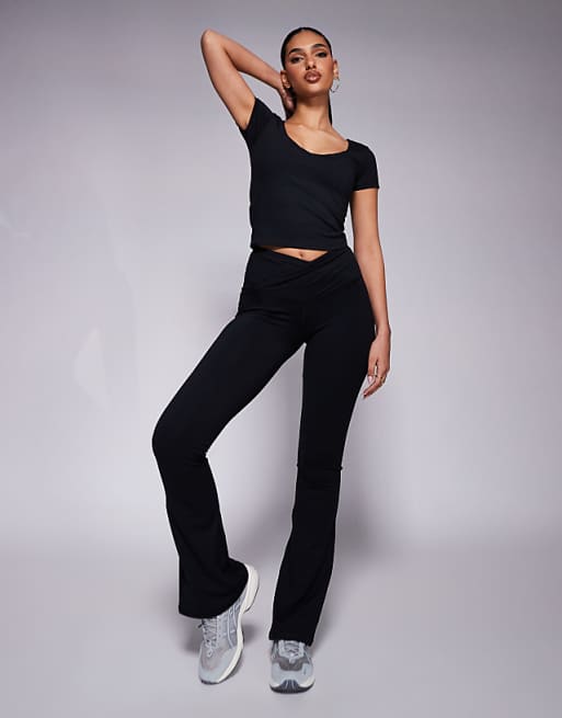 4505 Icon soft touch wrap waist slim kick yoga legging in black