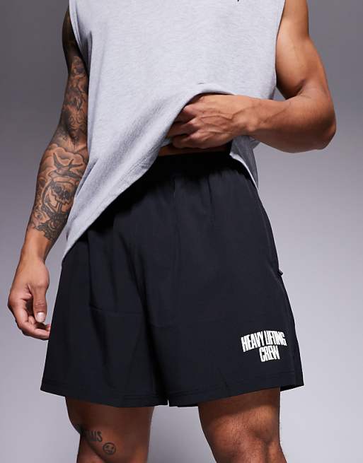 4505 Loose Fit Quick Dry Graphic Training Shorts With Zip Pockets In Black