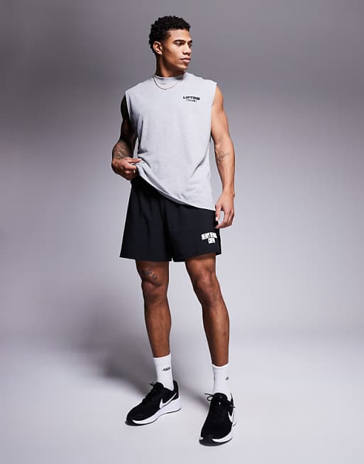 4505 loose fit quick dry graphic training shorts with zip pockets in black