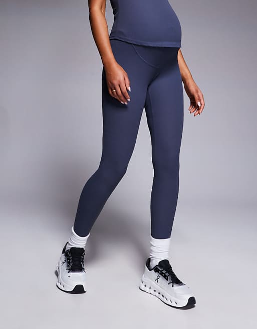 4505 Maternity Soft Touch Rib High Waist Gym Legging In Blue Grey