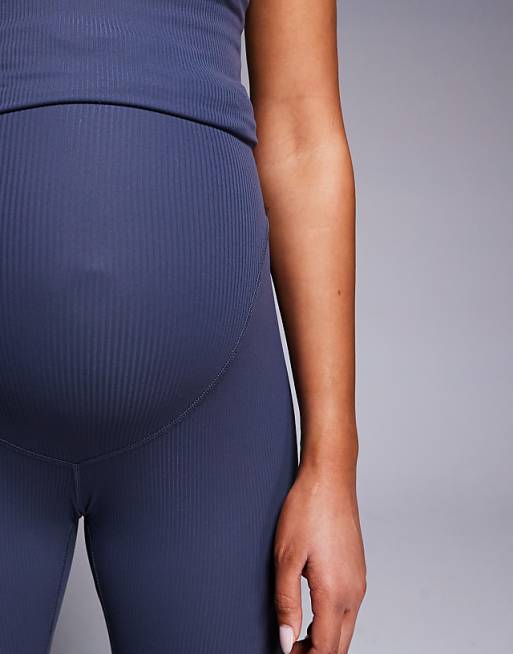 4505 Maternity Soft Touch Rib High Waist Gym Legging In Blue Grey