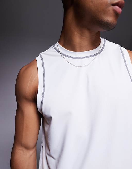 4505 Mesh Drop Armhole Vest With Contrast Seams In White