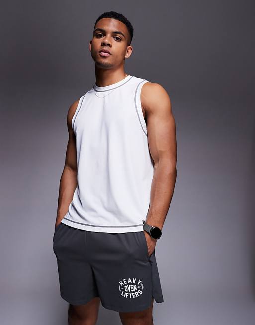 4505 mesh drop armhole vest with contrast seams in white
