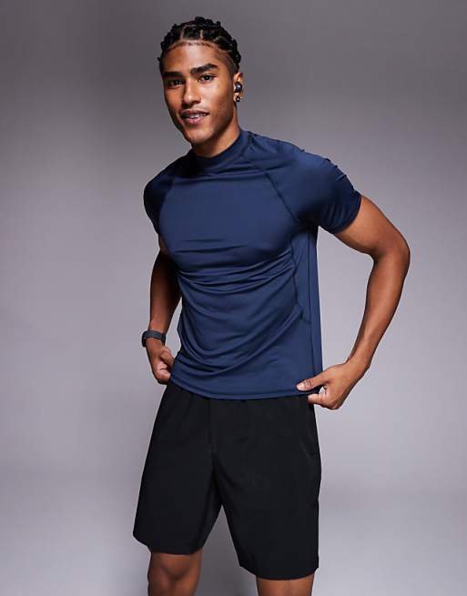 4505 muscle fit seam detail quick dry training base layer with mock neck in navy