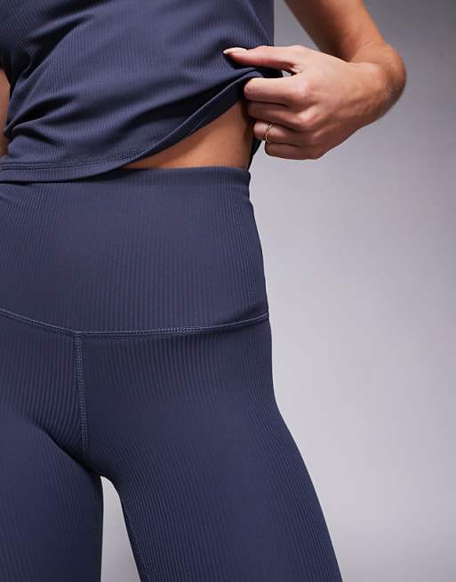 4505 Petite Soft Touch Rib High Waist Gym Legging In Blue Grey