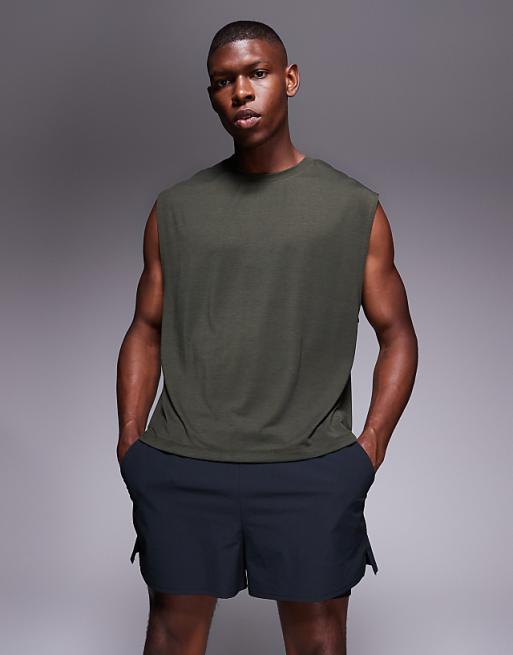 4505 quick dry performance jersey boxy lifting tank in khaki