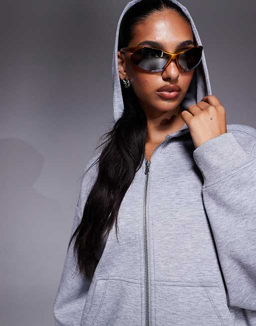 4505 Quick Dry Performance Jersey Zip Up Oversized Hoodie In Grey Marl