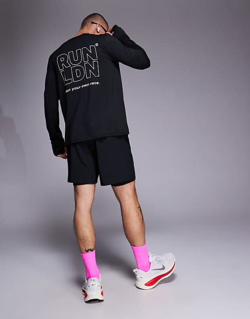 4505 RUN LDN Back Print Mesh Running Long Sleeve T-shirt In Black