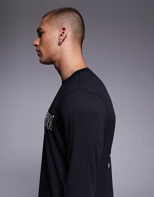 4505 RUN LDN Back Print Mesh Running Long Sleeve T-shirt In Black