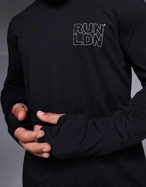 4505 RUN LDN Back Print Mesh Running Long Sleeve T-shirt In Black