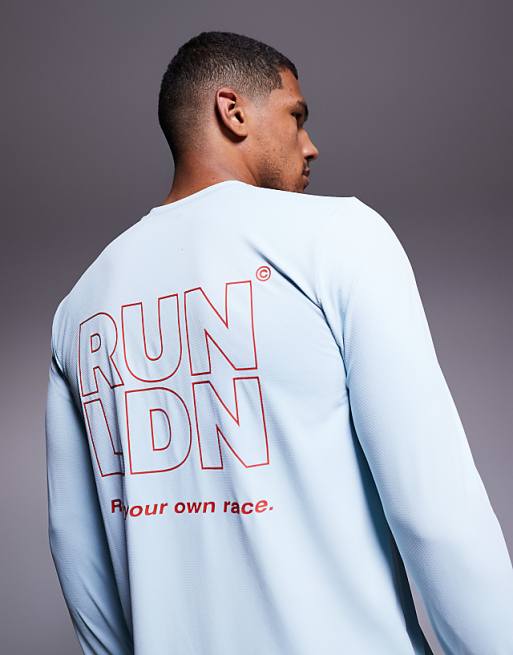 4505 RUN LDN back print mesh running long sleeve t-shirt in pale blue