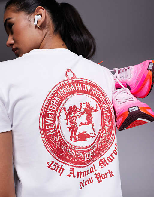 4505 Running Back Print Boxy Cotton T-shirt With Quick Dry Finish In White