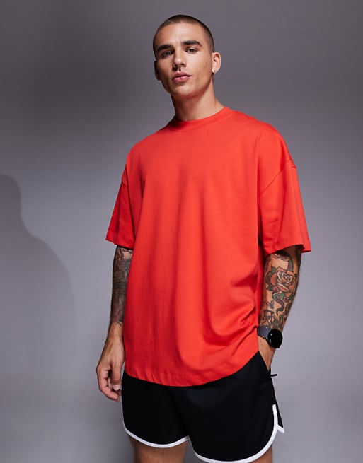 4505 Running Back Print Oversized Cotton T-shirt With Quick Dry Finish In Cherry