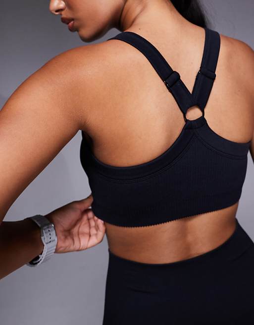 4505 Seamless Sculpting Medium Support Sports Bra With Adjustable Straps In Black