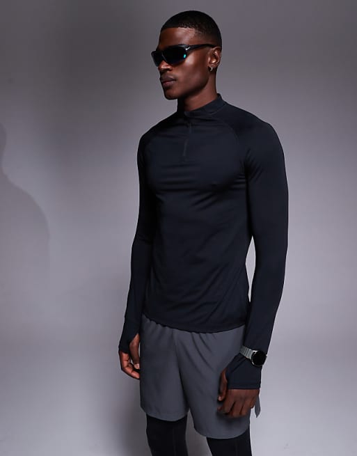 4505 Slim Fit 1/4 Zip Base Layer Long Sleeve Running Top In Black